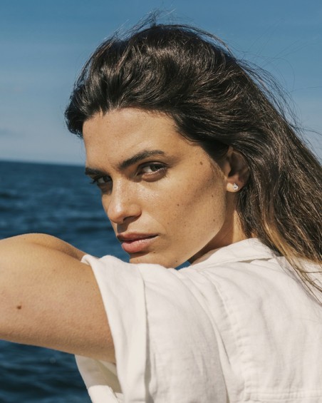 Σκουλαρίκια Ocean II από Λευκό Χρυσό με Διαμάντια και Τοπάζι | LECARRE