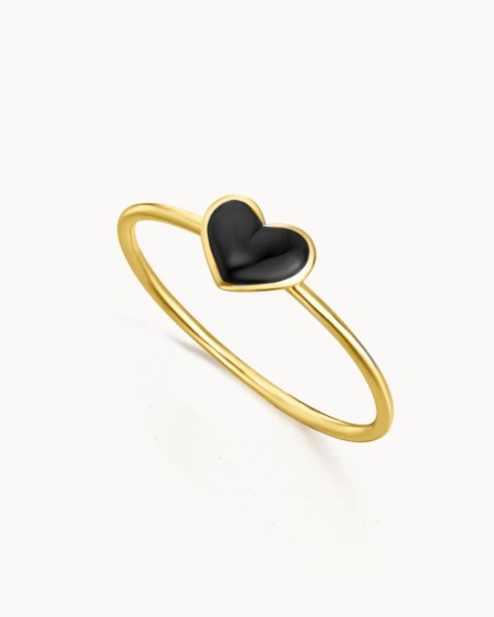 Hjertering i gull med svart emalje | LECARRE