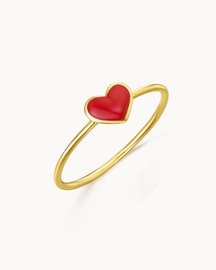 Herzring aus Gold mit roter Emaille | LECARRE