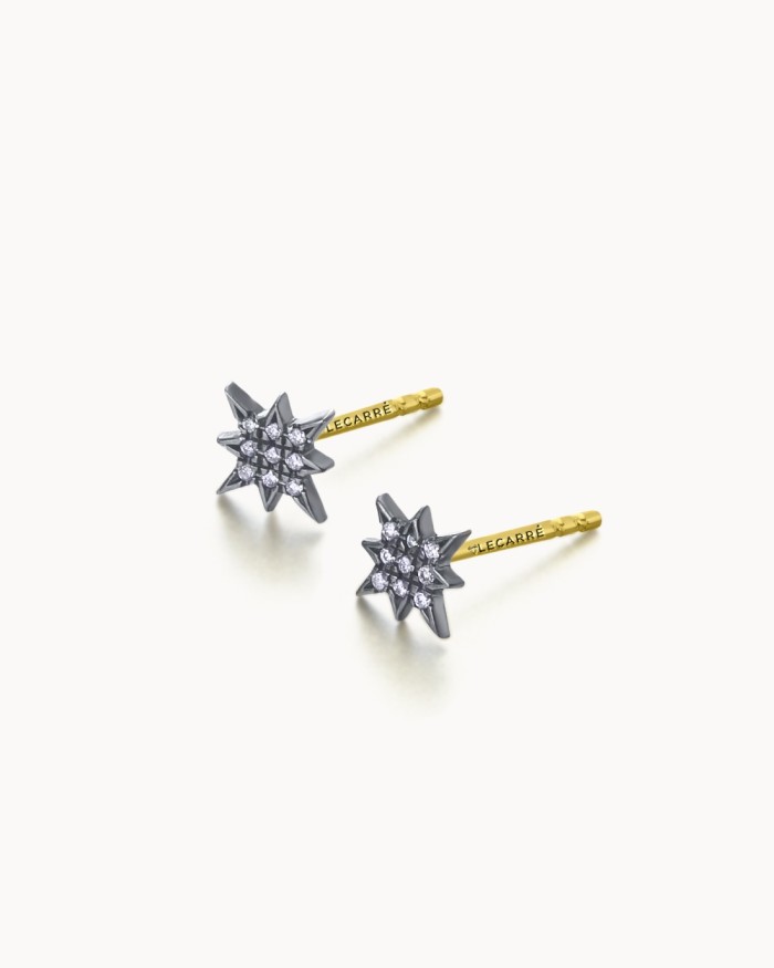 Złote kolczyki z diamentami Black Star | LECARRE