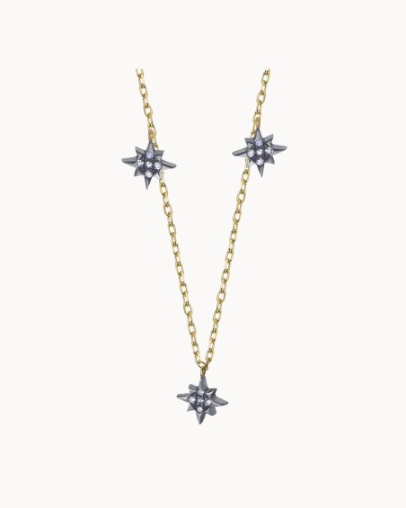 Chaîne Triple Étoile Noire en Or et Diamants | LECARRE