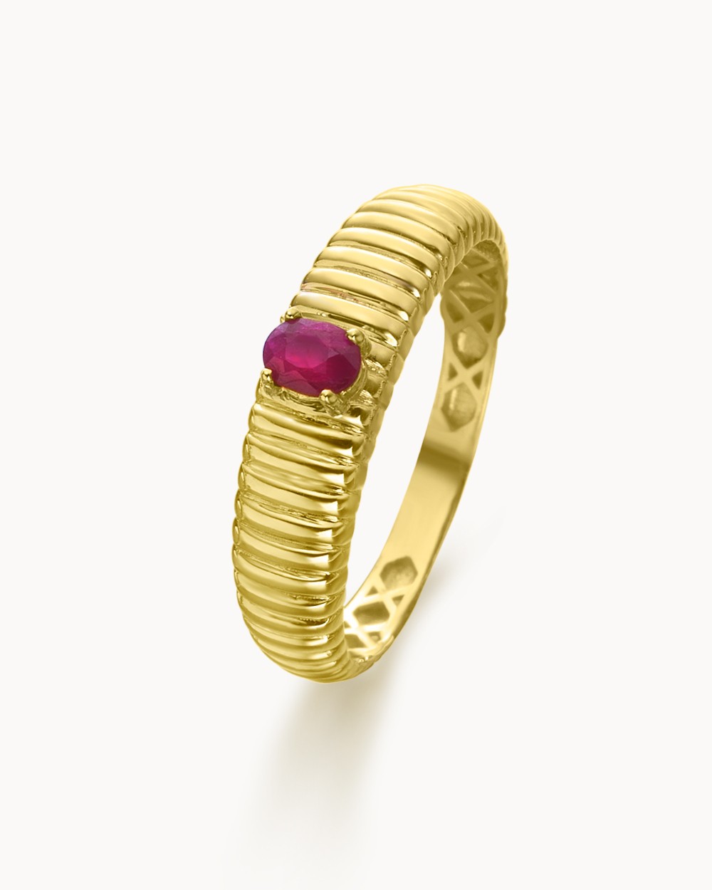 Gold & Ruby Oval Galloned Ring | LECARRE
