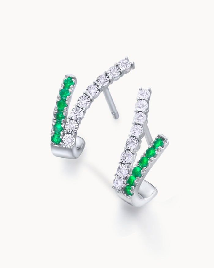 White Gold Emerald & Diamond Cross Earrings | LECARRE