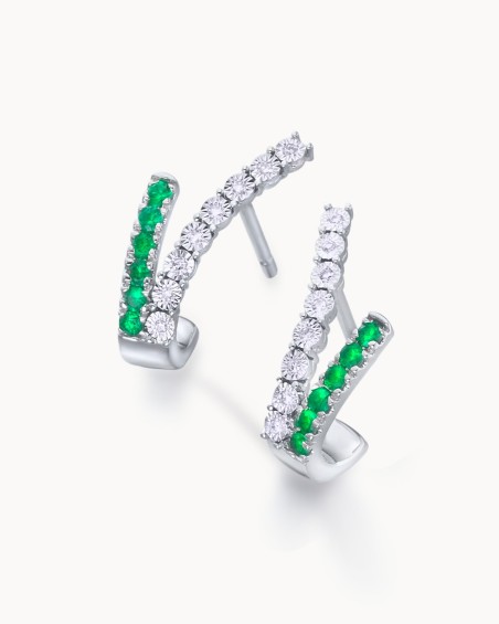White Gold Emerald & Diamond Cross Earrings | LECARRE