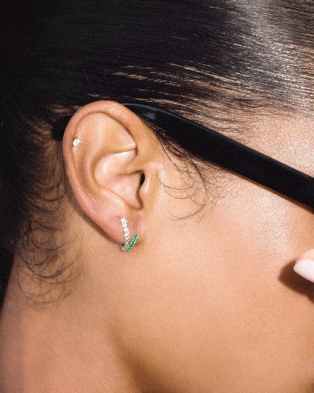 White Gold Emerald & Diamond Cross Earrings | LECARRE
