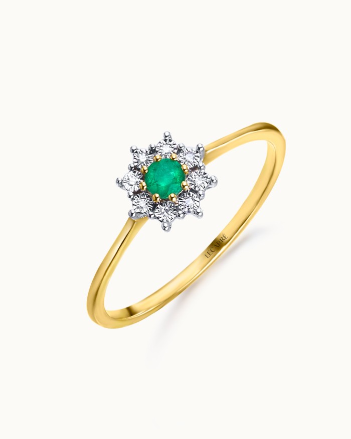 Inel Sloth roseta aur de 18K smarald diamante | LECARRÉ