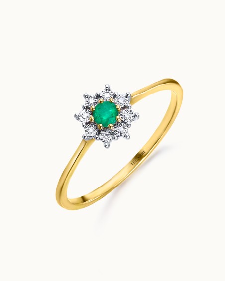 Inel Sloth roseta aur de 18K smarald diamante | LECARRÉ