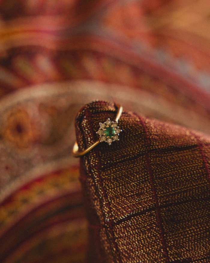 Ring Sloth roseta 18K gold emerald diamonds | LECARRE