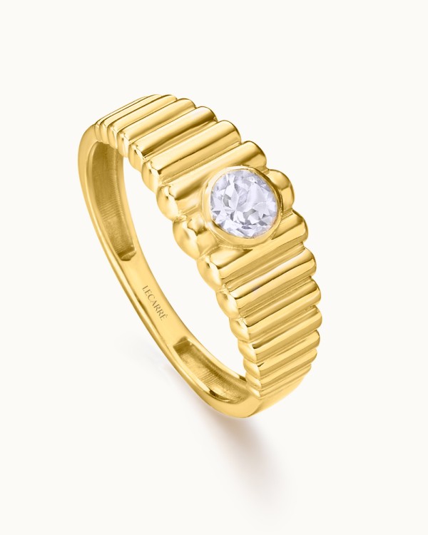 Anillo Gluttony gallonado de oro 18K con topacio blanco | LECARRE