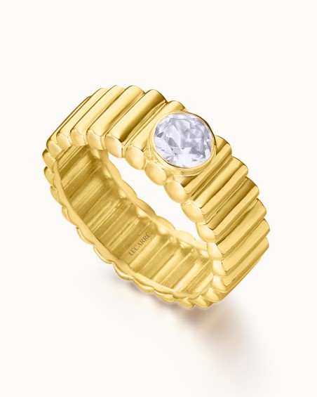 Anillo Gluttony gallonado grande de oro 18K con topacio blanco | LECARRE