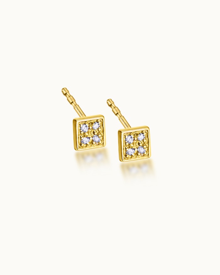 Pendientes Greed cuadrados de oro 18K con diamantes | LECARRE