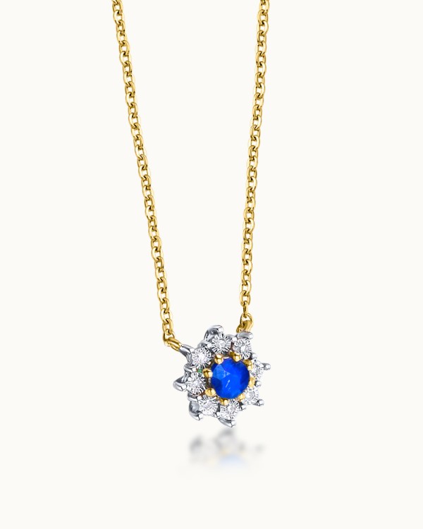 Halskjede Sloth roseta 18K gull safir diamanter | LECARRÉ