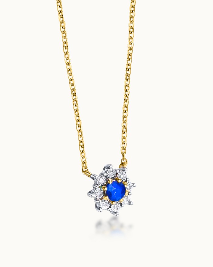 Collar Sloth roseta de oro 18K con zafiros y diamantes | LECARRE