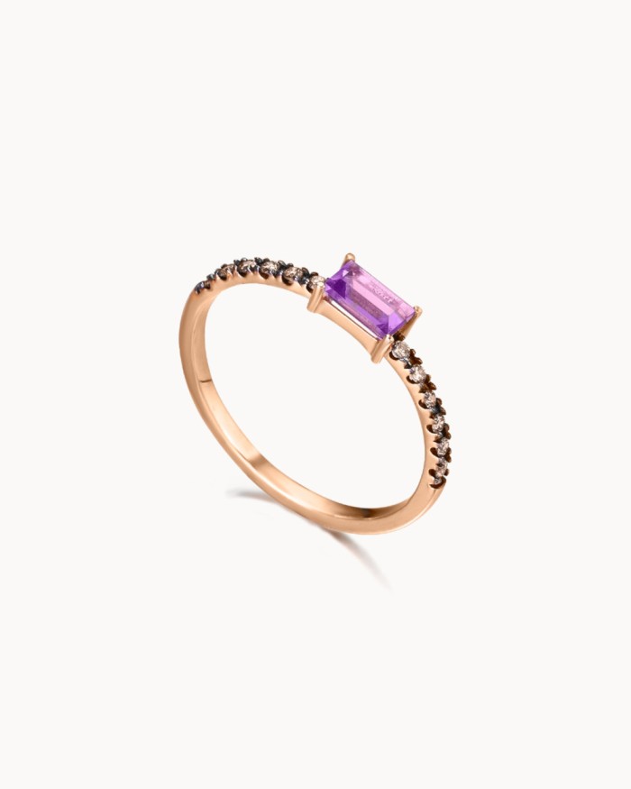 Ring met roze amethist en bruine diamanten | LECARRE