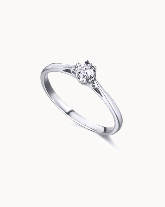 Solitaire 6 Claws Białe złoto z diamentem | LECARRE