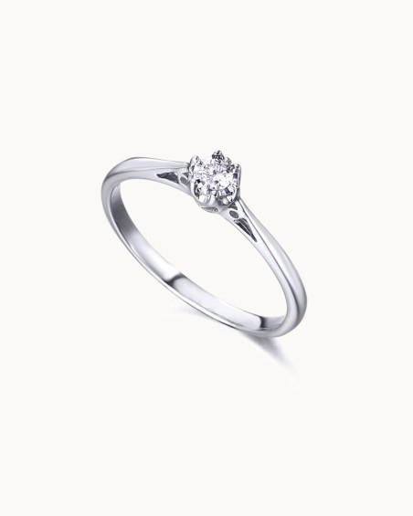 Solitärring mit 6 Krappen, Weißgold und Diamant | LECARRE
