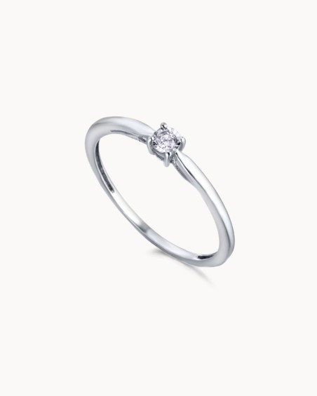 Solitaire ring met 4 klauwen van witgoud en diamant | LECARRE
