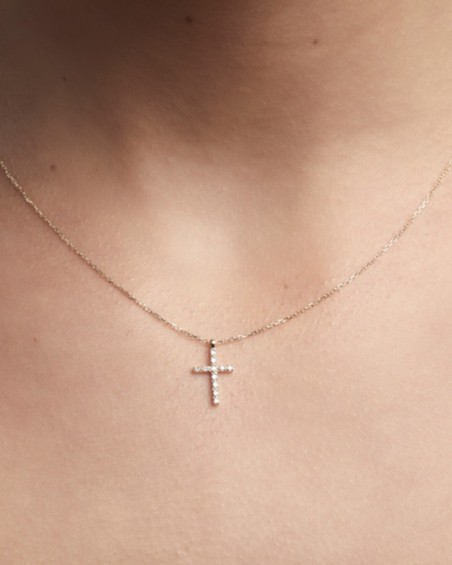 Gouden ketting + kruis met diamanten | LECARRE
