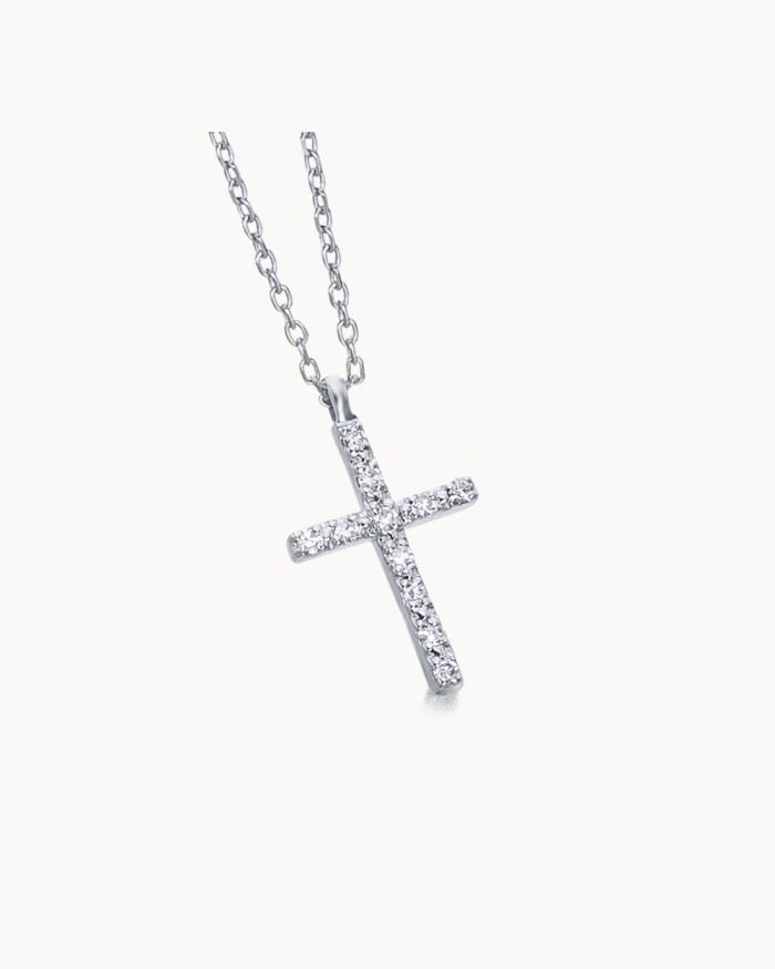 Witgouden ketting + kruis met diamanten | LECARRE