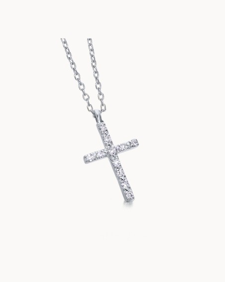 Witgouden ketting + kruis met diamanten | LECARRE