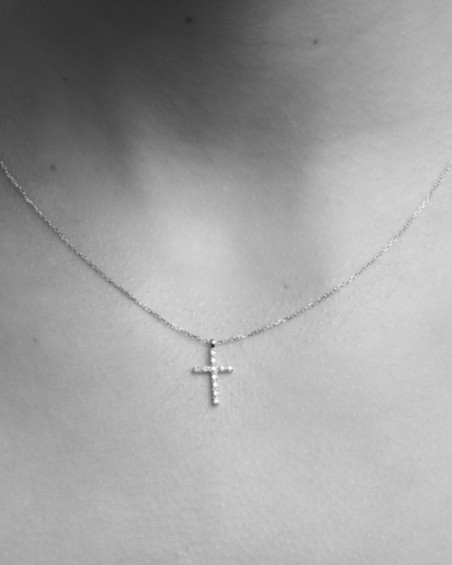 Witgouden ketting + kruis met diamanten | LECARRE