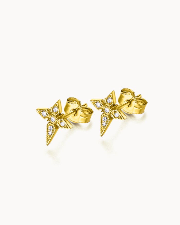 Art Deco gouden oorbellen met diamanten kruisje | LECARRE