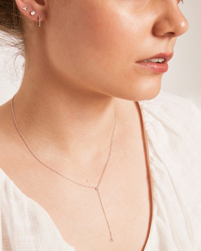 Witgouden halsketting met twee diamanten | LECARRE