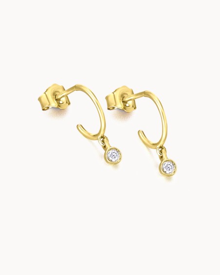 Open oorring met hangende diamant in goud | LECARRE