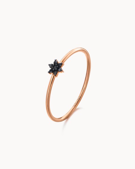 Inel mini rozetă cu diamant, negru | LECARRE