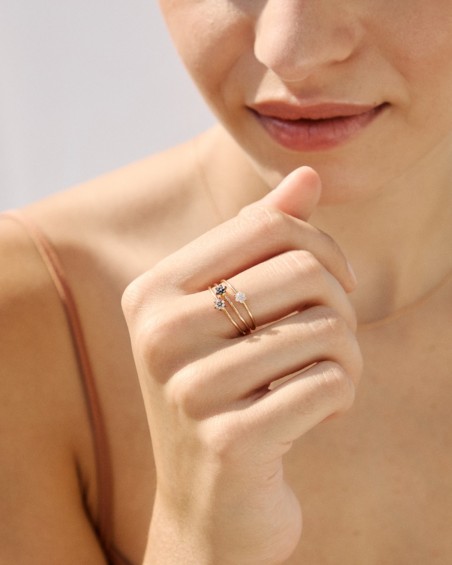 Inel mini rozetă cu diamant, negru | LECARRE