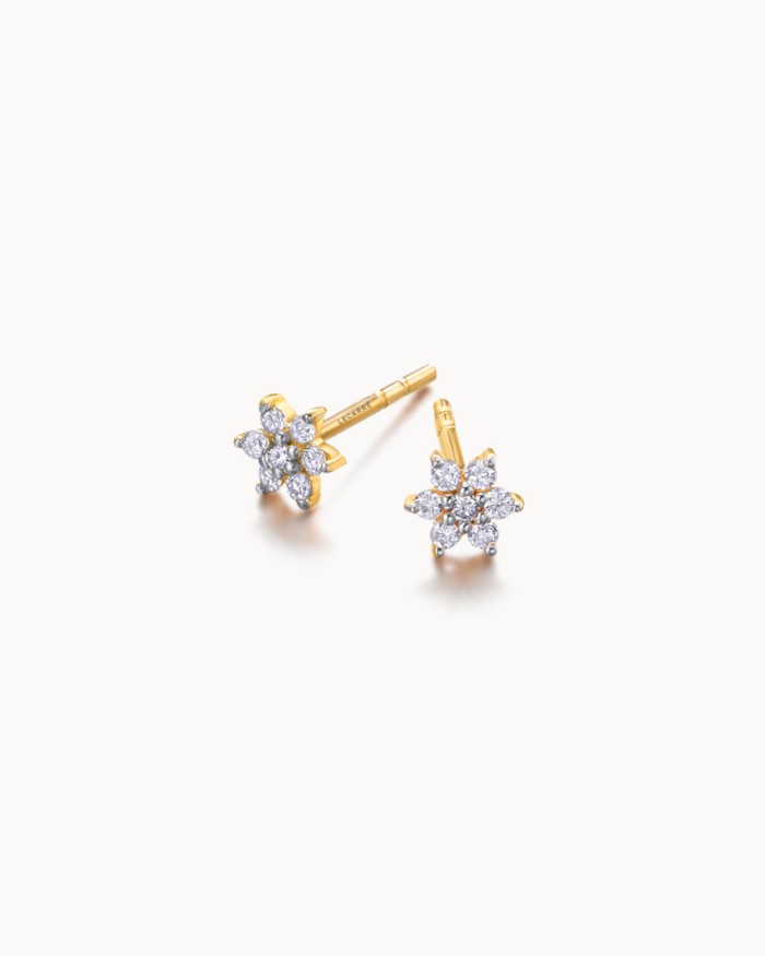 Pendientes Mini Rosetas Oro Diamantes | LECARRE